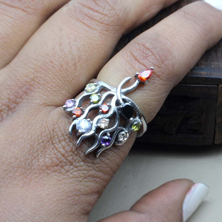 Real 925 Sterling Silver Multi  CZ women finger ring
