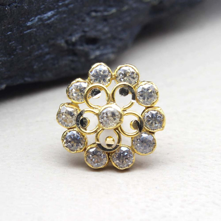 Handmade Real Gold Nose Stud with white stones