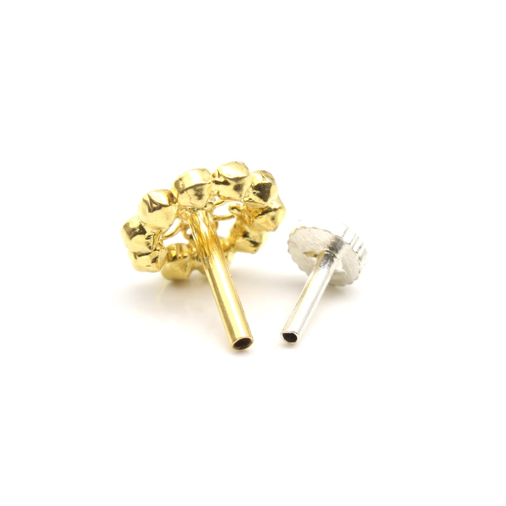 Real Gold Piercing Nose Stud with push pin 