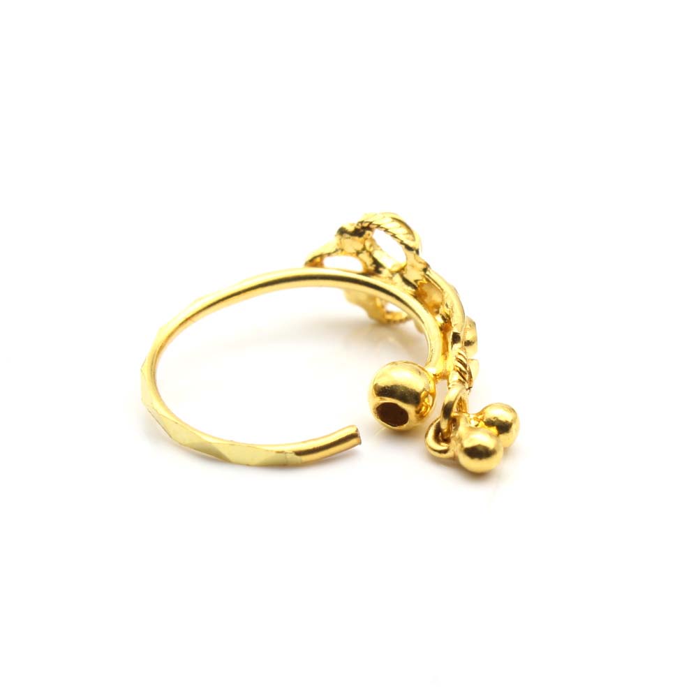 Indian Dangle Style 14K Real Gold Nath Nose Hoop Ring for women