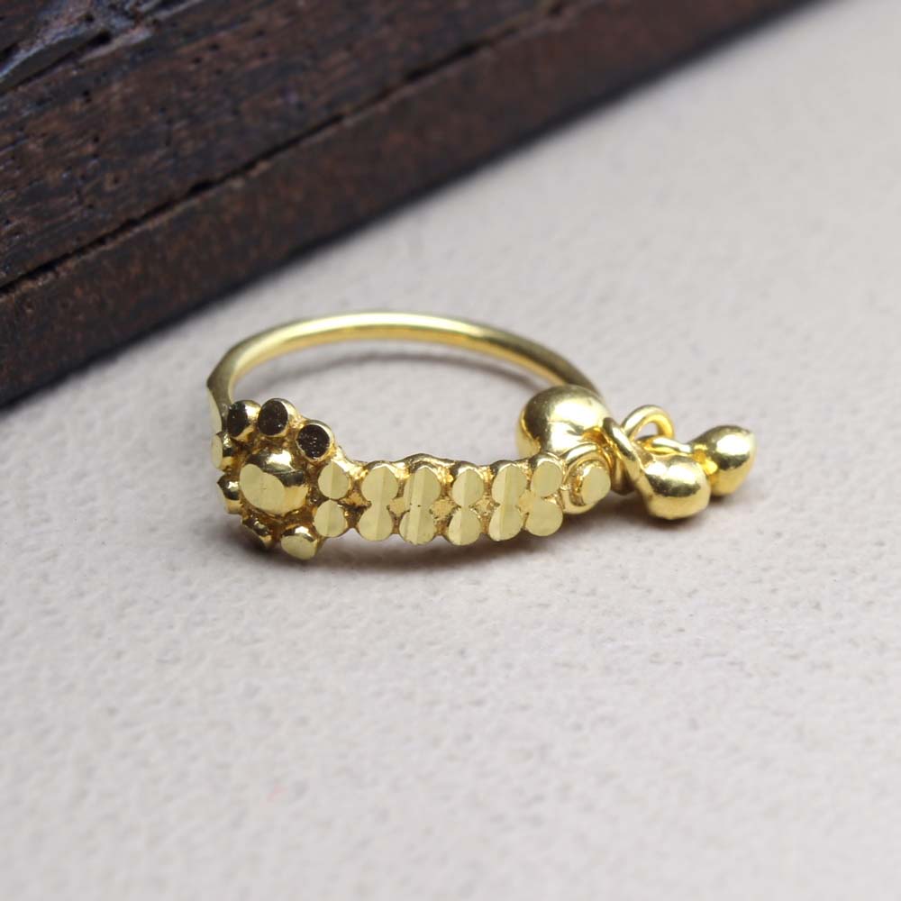 Cute Indian Style 14K Real Gold Nath Nose Hoop Ring for women