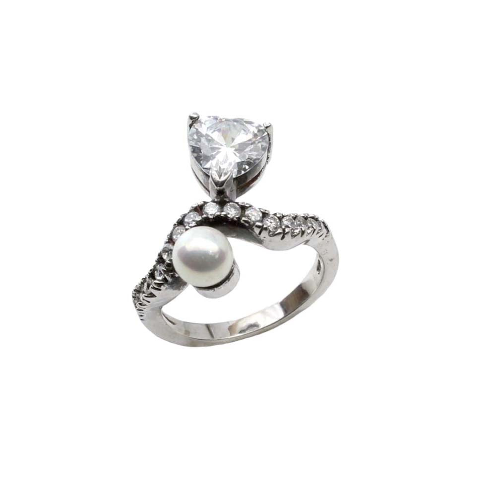 Real Solid .925 Sterling Silver Ring Pearl CZ Studded Platinum Finish