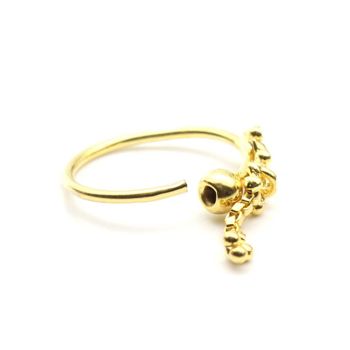 Indian Dangle 14K Real Solid Gold Nath Nose Hoop Ring for women