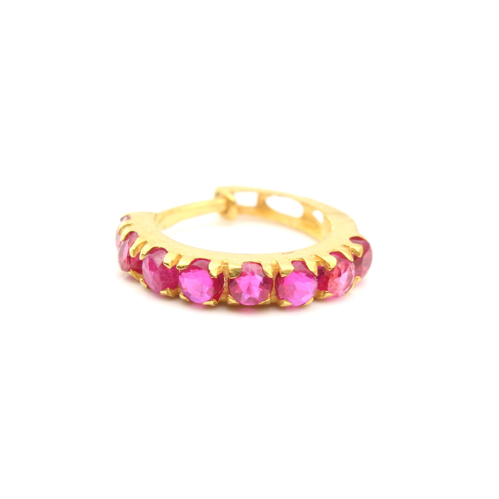Cute 14k Yellow Gold Pink CZ Indian Style Women Nose Hinged Hoop Ring 20g