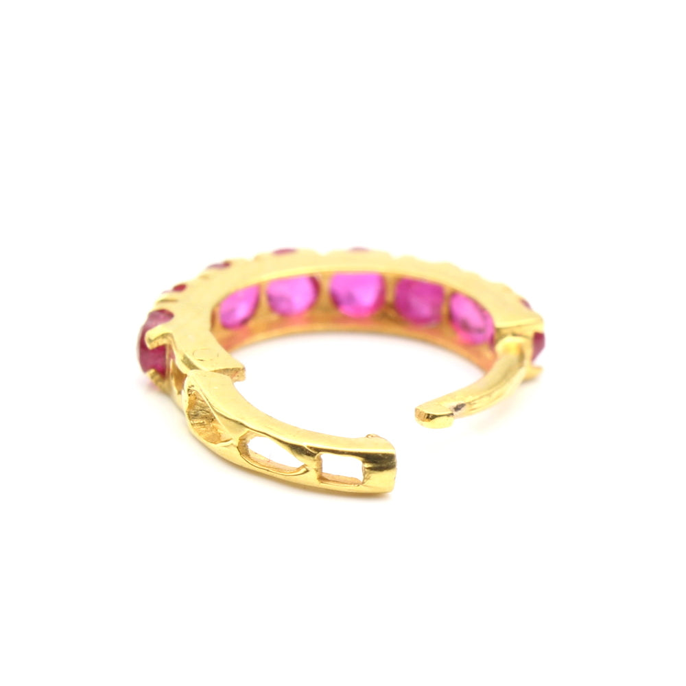 Cute 14k Yellow Gold Pink CZ Indian Style Women Nose Hinged Hoop Ring 20g