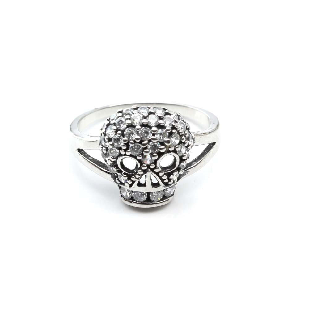 Real .925 Sterling Silver Sparkling CZ ( Simulated Diamond) Studded Skull Ring