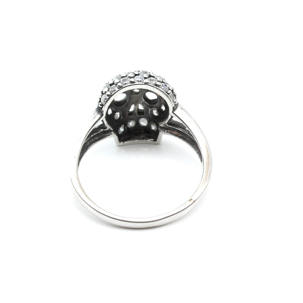 Real .925 Sterling Silver Sparkling CZ ( Simulated Diamond) Studded Skull Ring