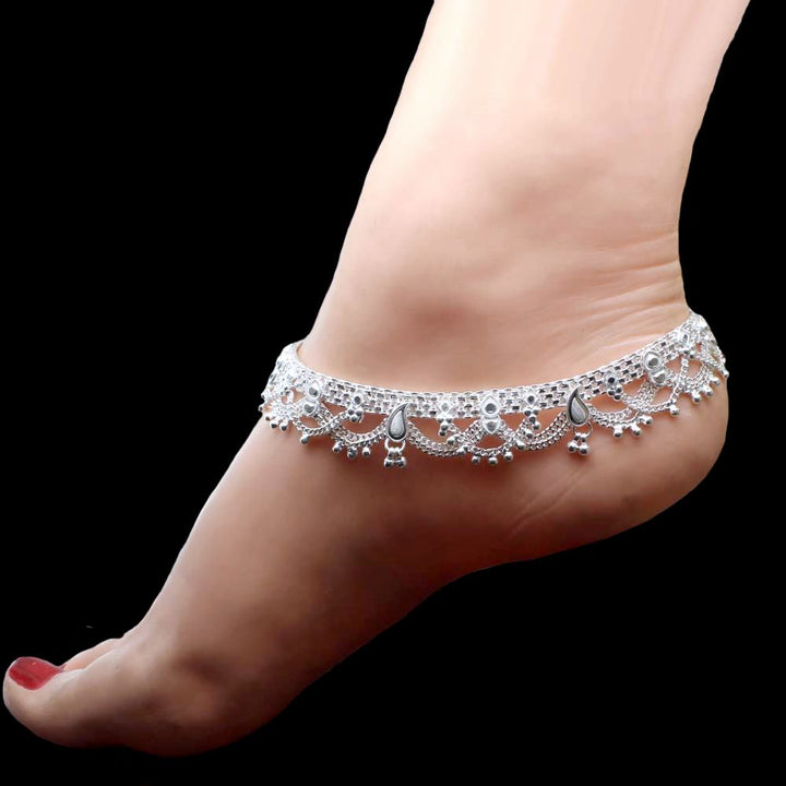 Real Sterling Silver Women Bridal Style Anklets Ankle Pair 10.5"