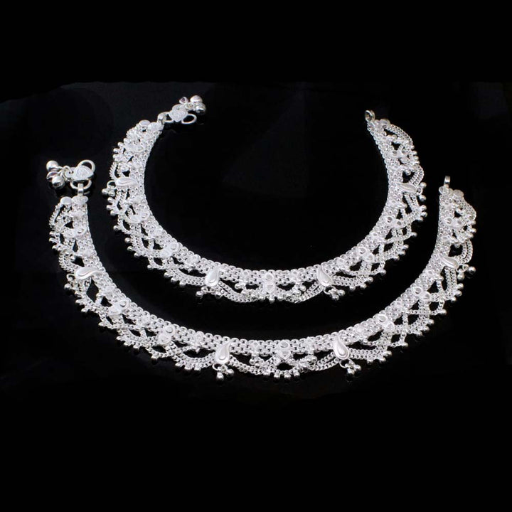 Real Sterling Silver Women Bridal Style Anklets Ankle Pair 10.5"