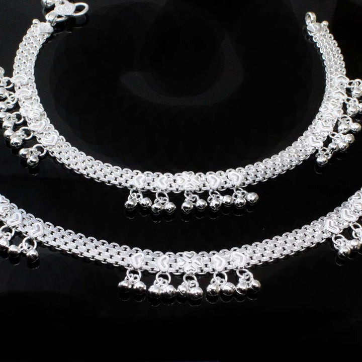 Cute Real Sterling Silver Indian Women Anklets Ankle Pair 10.5"