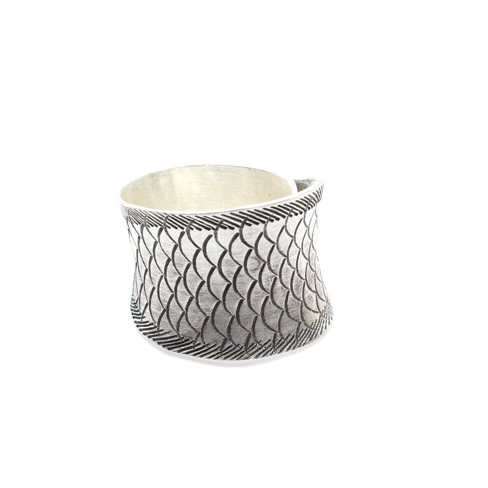 Fish Skin textured Real 925 Sterling Silver wrap Ring adjustable for women