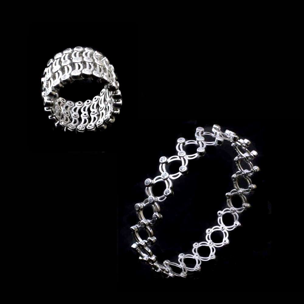 Indian Trendy Real Silver White CZ 2 In 1 Ring Bracelet (Free Size)