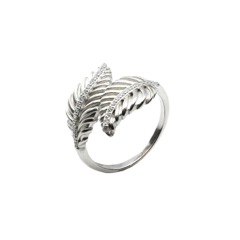 Leaf Style Real 925 Silver White CZ Women Ring