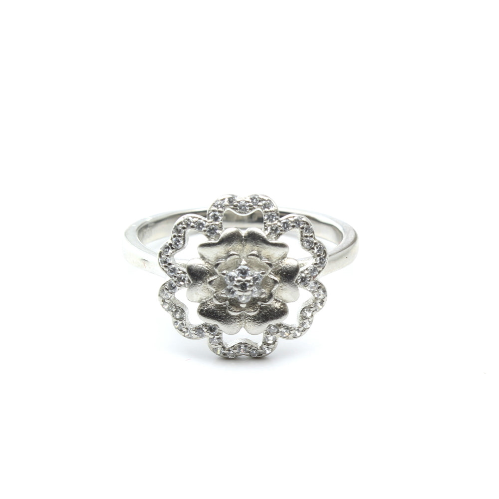 Flower Style Indian 925 Sterling Silver White CZ Women Ring