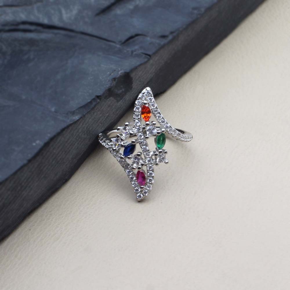 Ethnic Style Real 925 Sterling Silver Multi CZ Women Ring