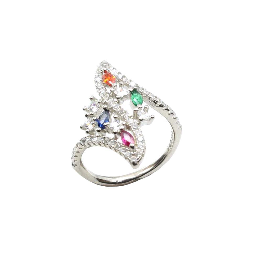 Ethnic Style Real 925 Sterling Silver Multi CZ Women Ring