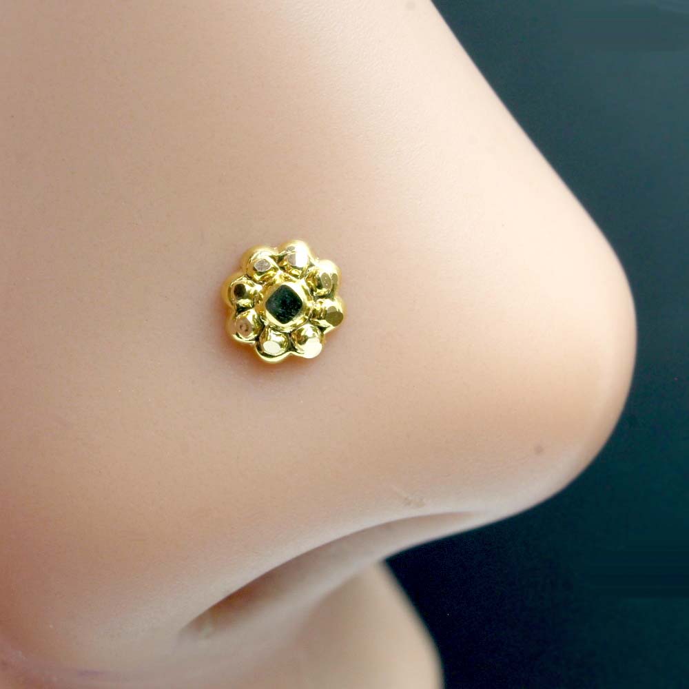 Ethnic Floral 14K Real Gold Women Nose stud nose ring Push Pin