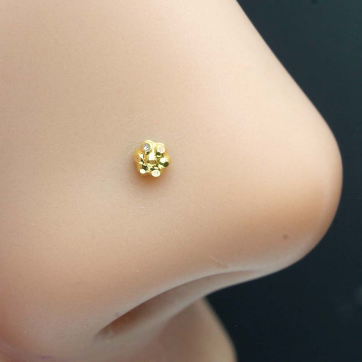 Tiny 14K Real Gold Women Nose stud nose ring Push Pin