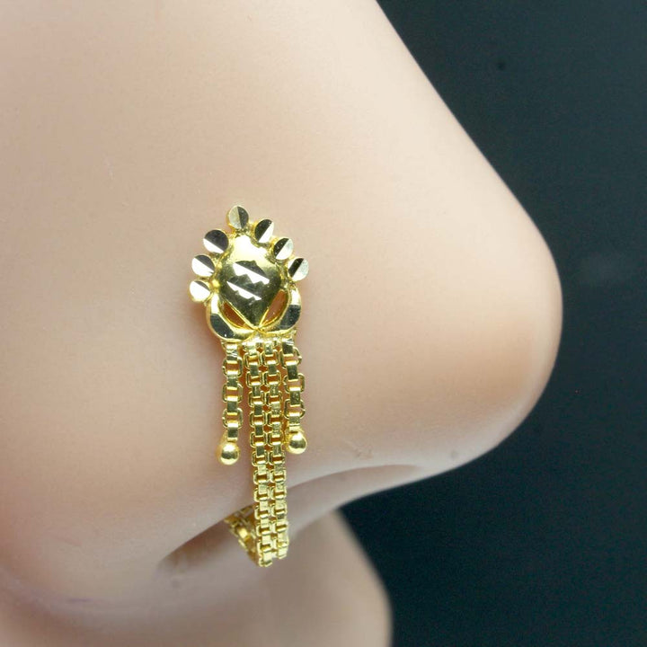 Cute 14k Real Gold Indian Chain Style Women Nose Stud Pin