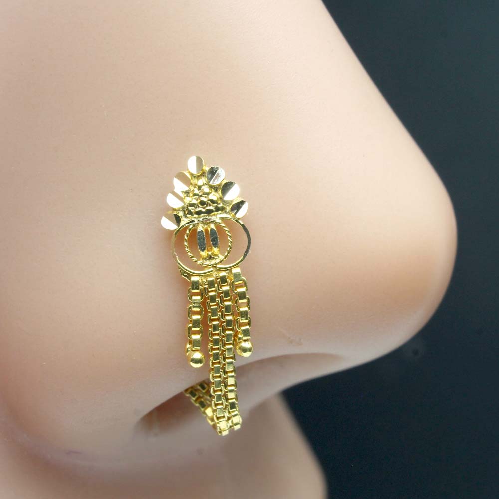 Ethnic 14k Real Gold Indian Chain Style Women Nose Stud Pin
