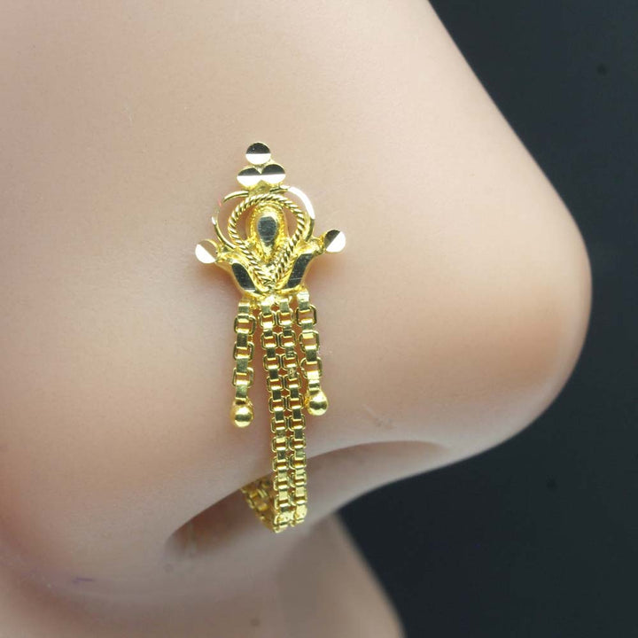 Trendy 14k Real Gold Indian Chain Style Women Nose Stud Pin
