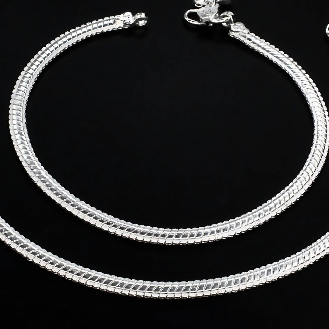 Real Silver women Excellent design snake chain Anklet Pair 10.2"