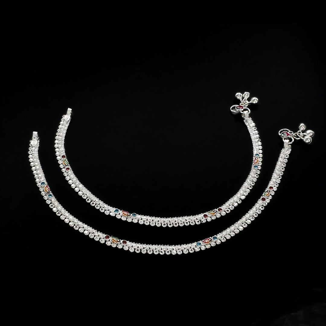 Real Silver women ethnic design Anklet Pair 10"