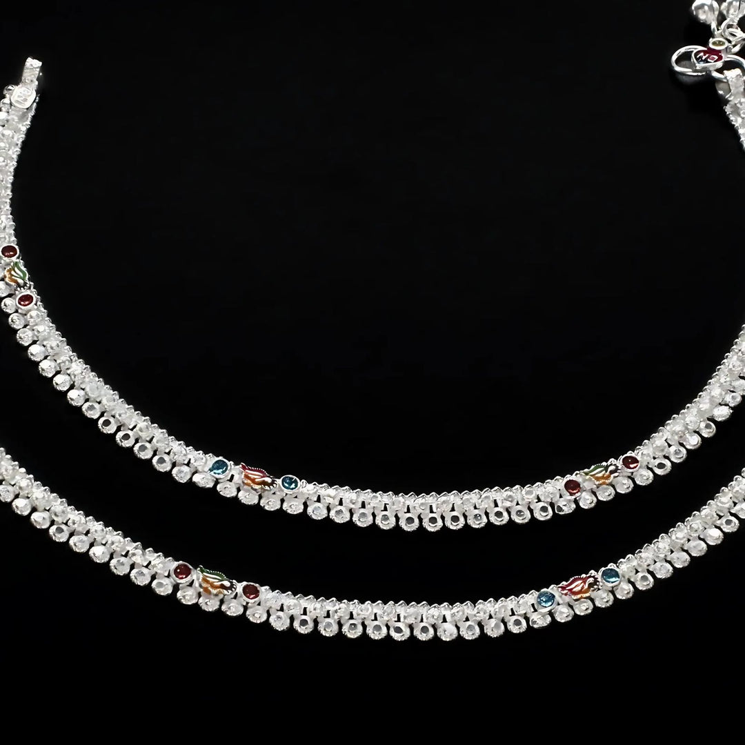 Real Silver women ethnic design Anklet Pair 10"