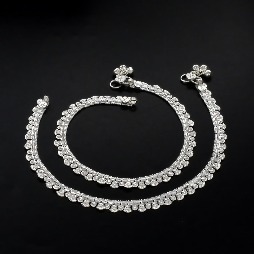 Real Silver women cultural design Anklet Pair 10"