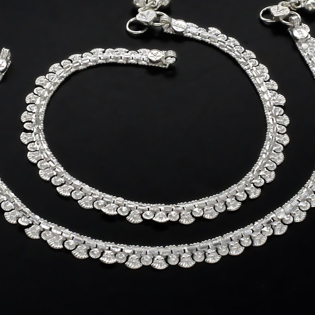 Real Silver women cultural design Anklet Pair 10"