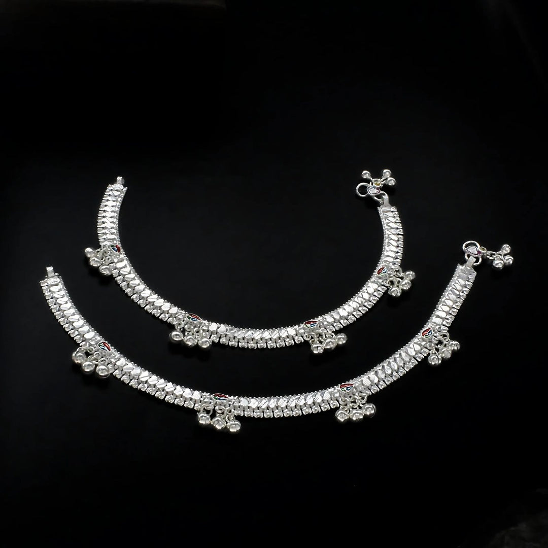 Real Silver women party wear jingle bells Anklet Pair 10"