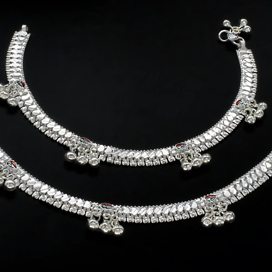 Real Silver women party wear jingle bells Anklet Pair 10"