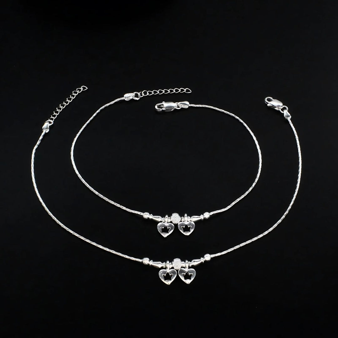 Real Silver girlish heart style Anklet Ankle Pair 10.5"