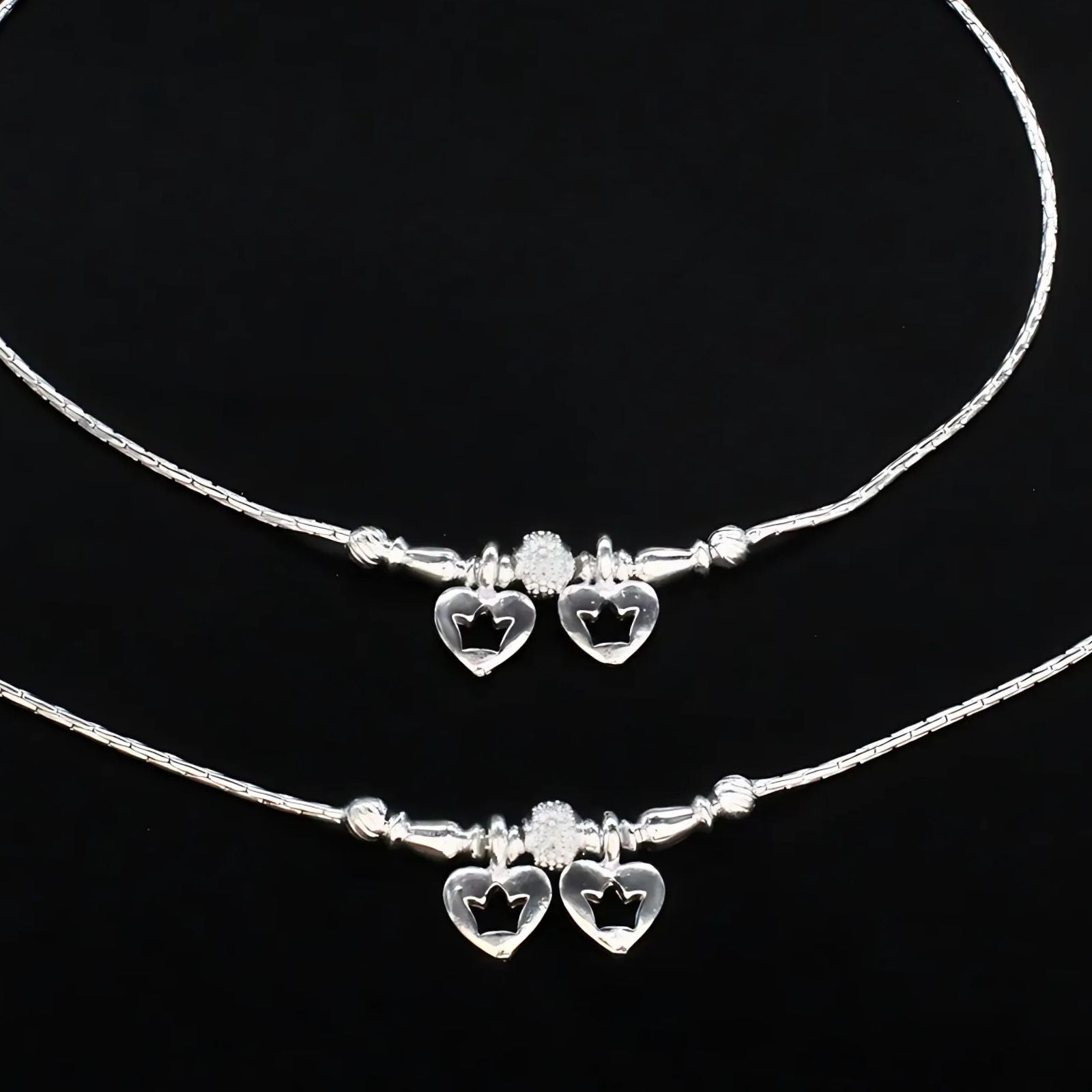 Real Silver girlish heart style Anklet Ankle Pair 10.5