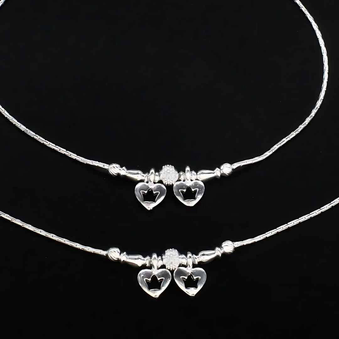 Real Silver girlish heart style Anklet Ankle Pair 10.5"