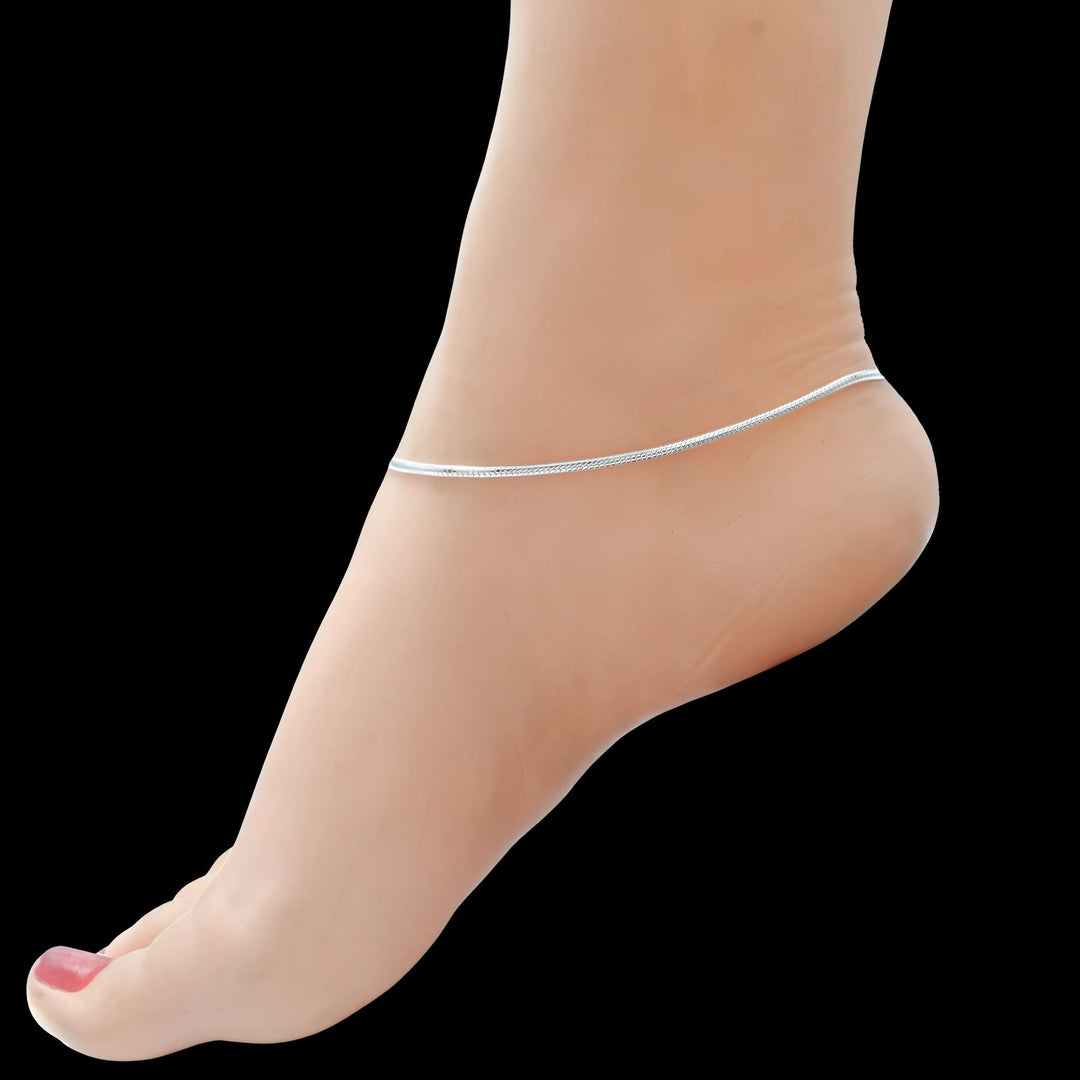 Real Silver women snake style chain Anklet Ankle Pair 10.3"