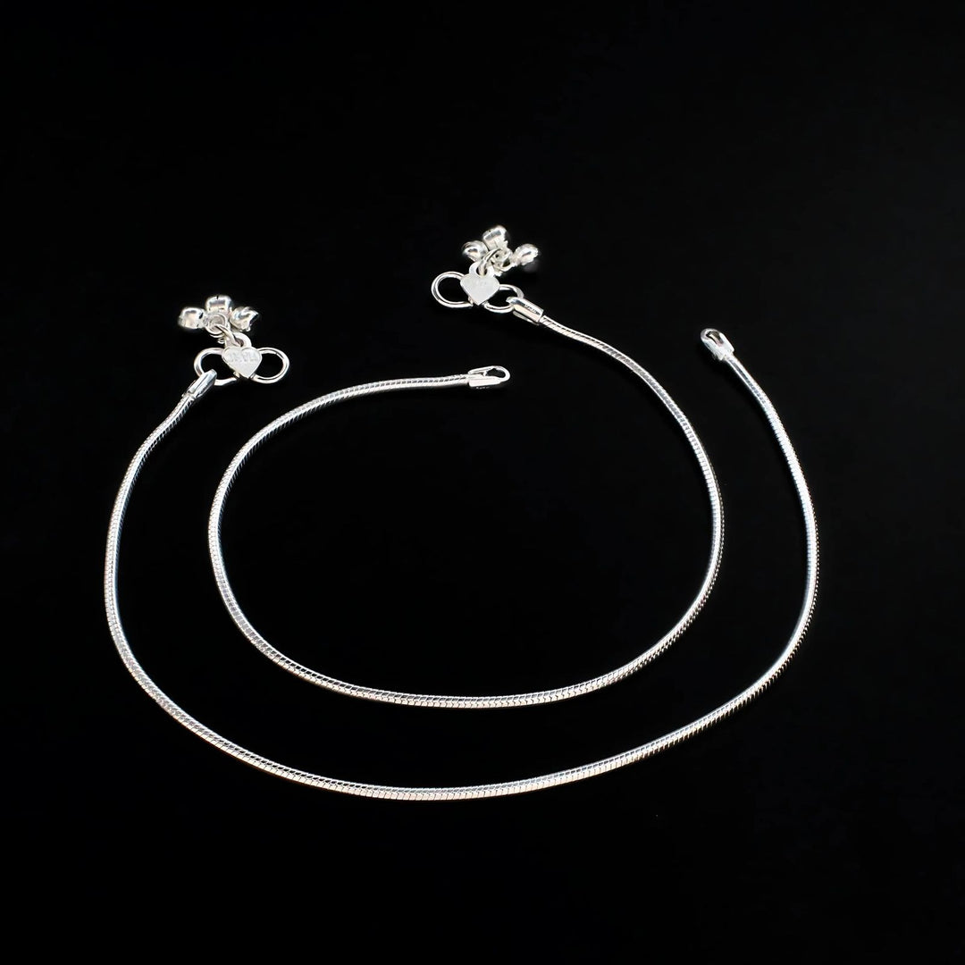 Real Silver women snake style chain Anklet Ankle Pair 10.3"