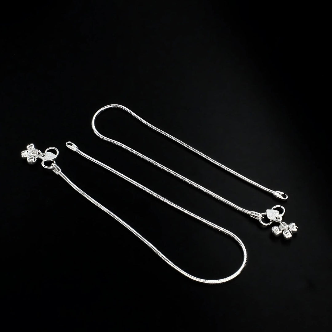 Real Silver women snake style chain Anklet Ankle Pair 10.3"