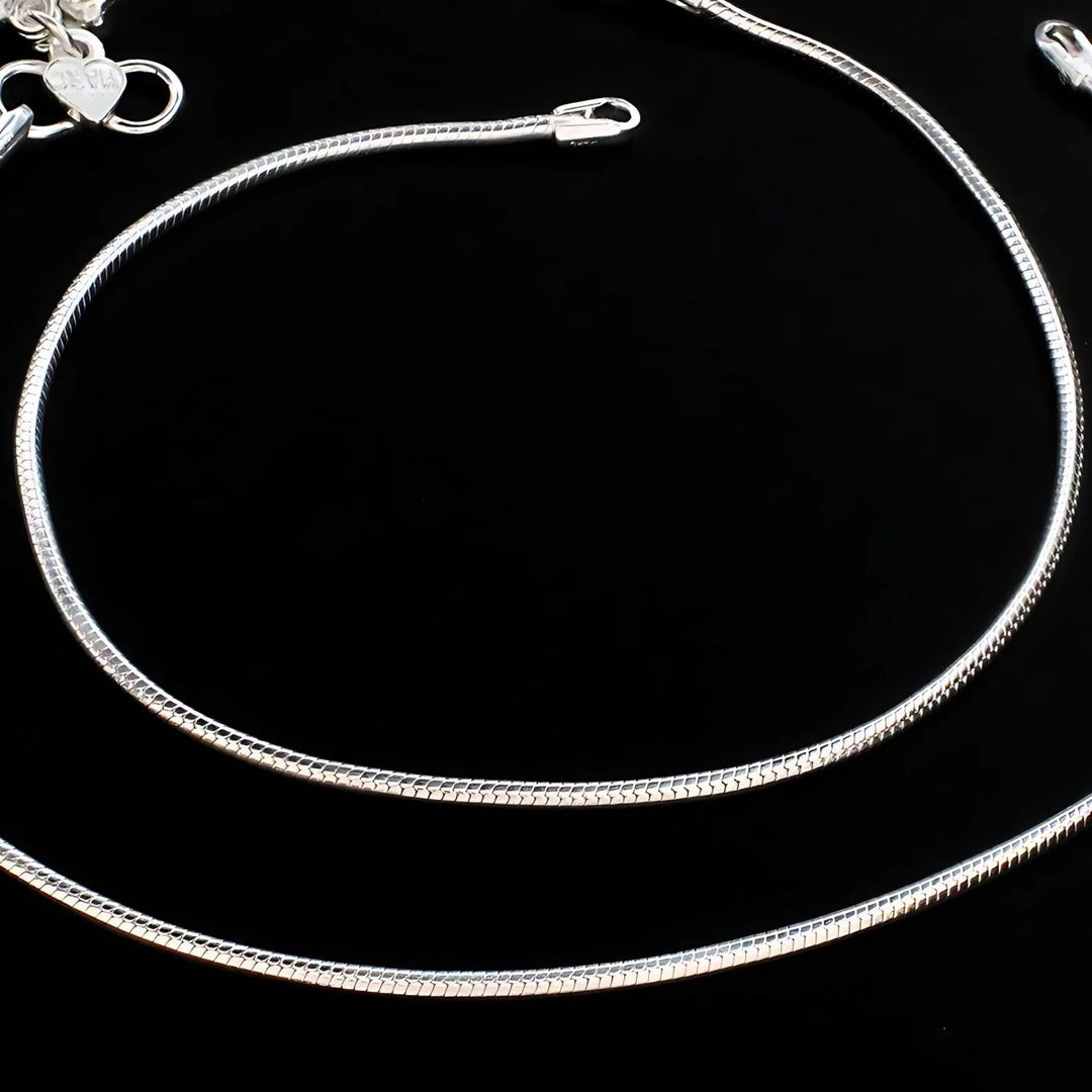 Real Silver women snake style chain Anklet Ankle Pair 10.3"