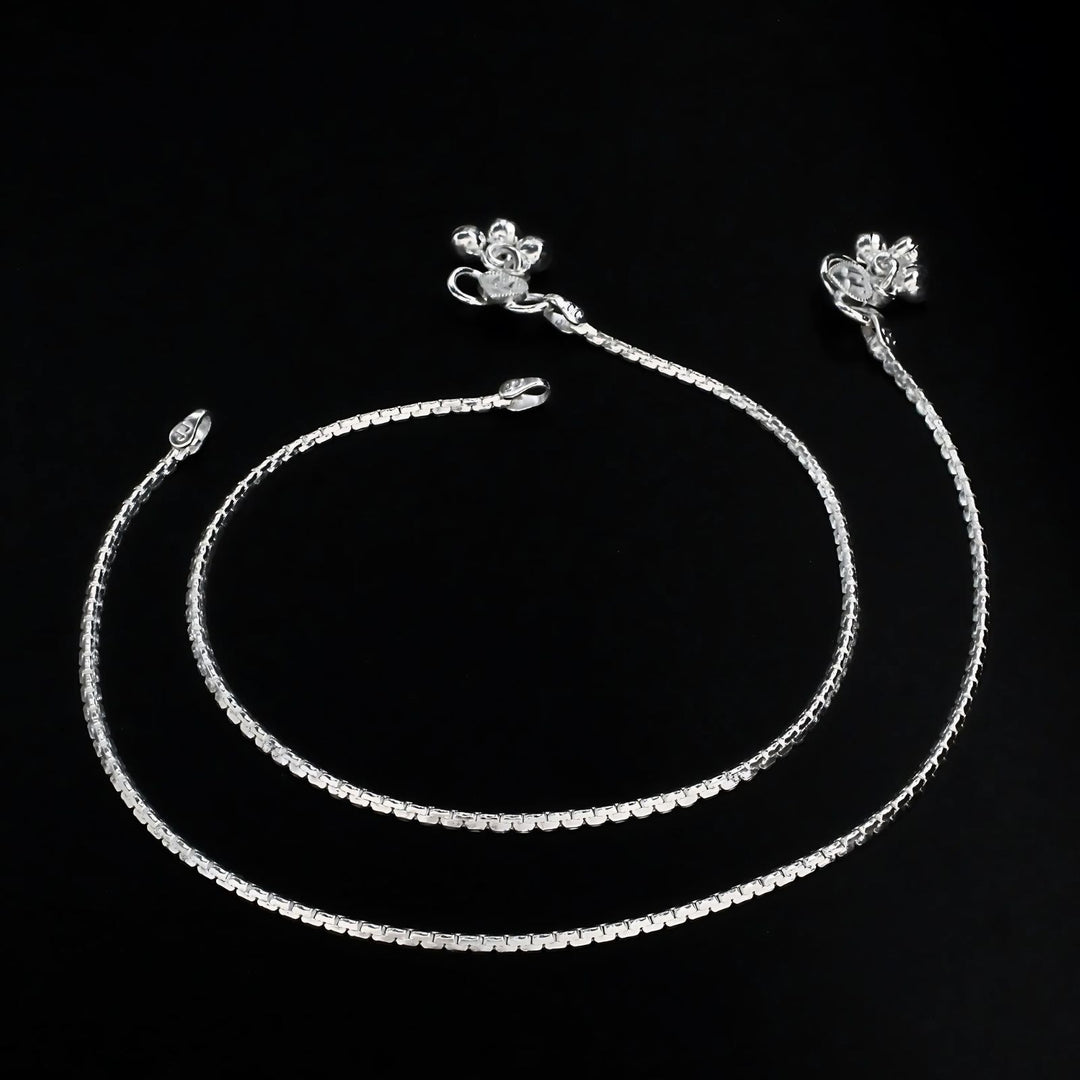 Real Silver women unique trendy Anklet Pair 10.3"