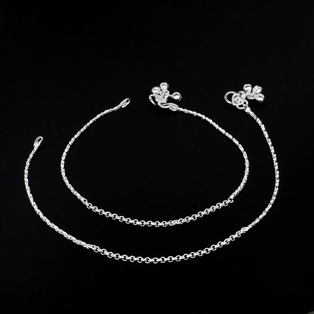 Real Silver women handmade unique Anklet Pair 10.3"