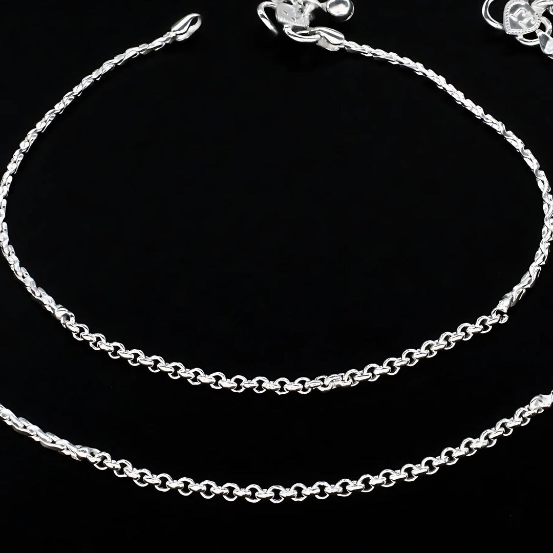Real Silver women handmade unique Anklet Pair 10.3"