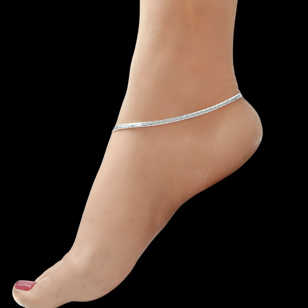 Real Silver women daily style chain Anklet Pair 10.3"