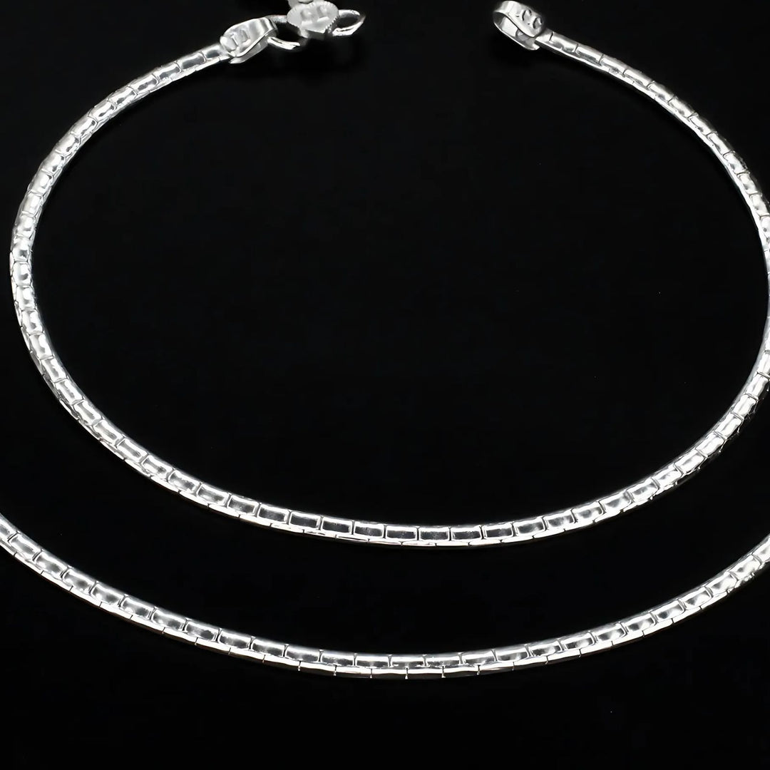 Real Silver women daily style chain Anklet Pair 10.3"