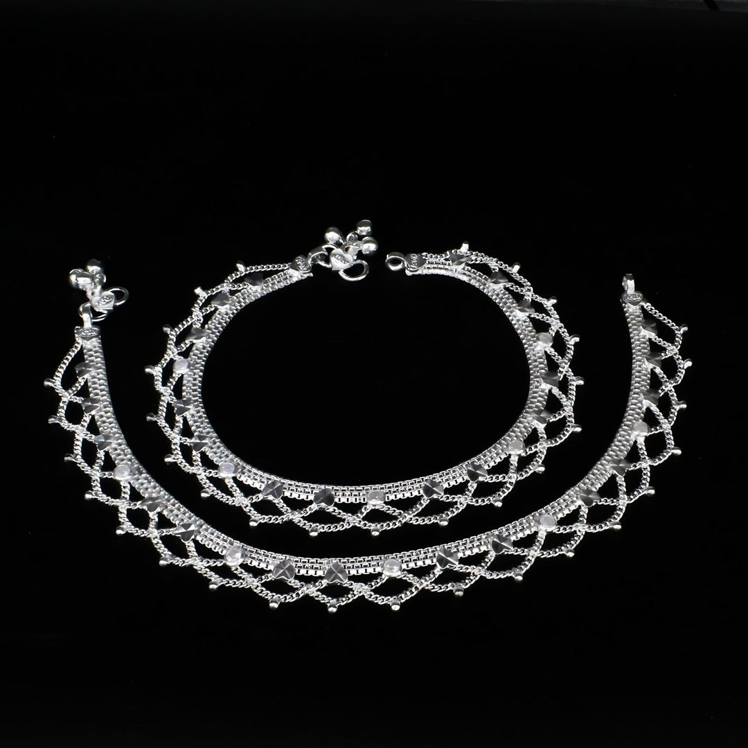 Real Sterling Silver Indian women pretty gift Anklets Ankle Pair 10.5"