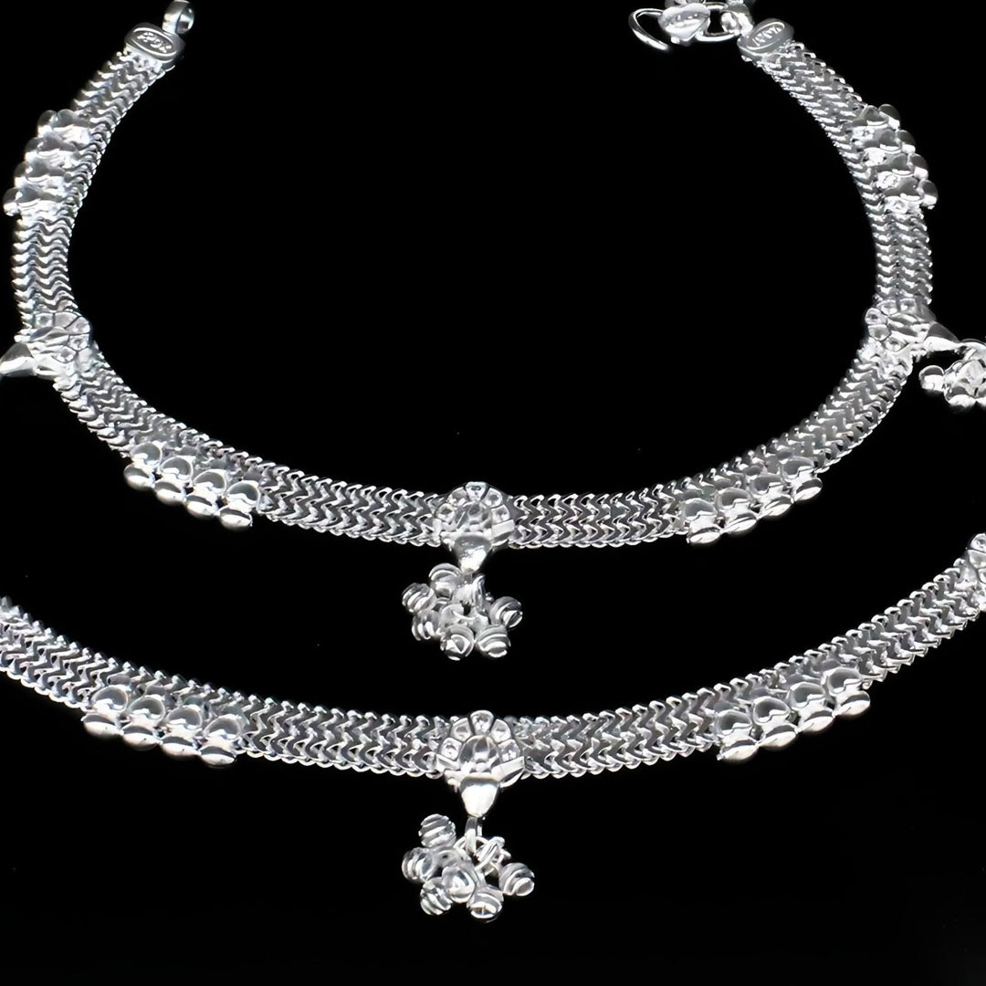 Real Sterling Silver Indian women White CZ  party wear Anklets Ankle Pair 10.3"