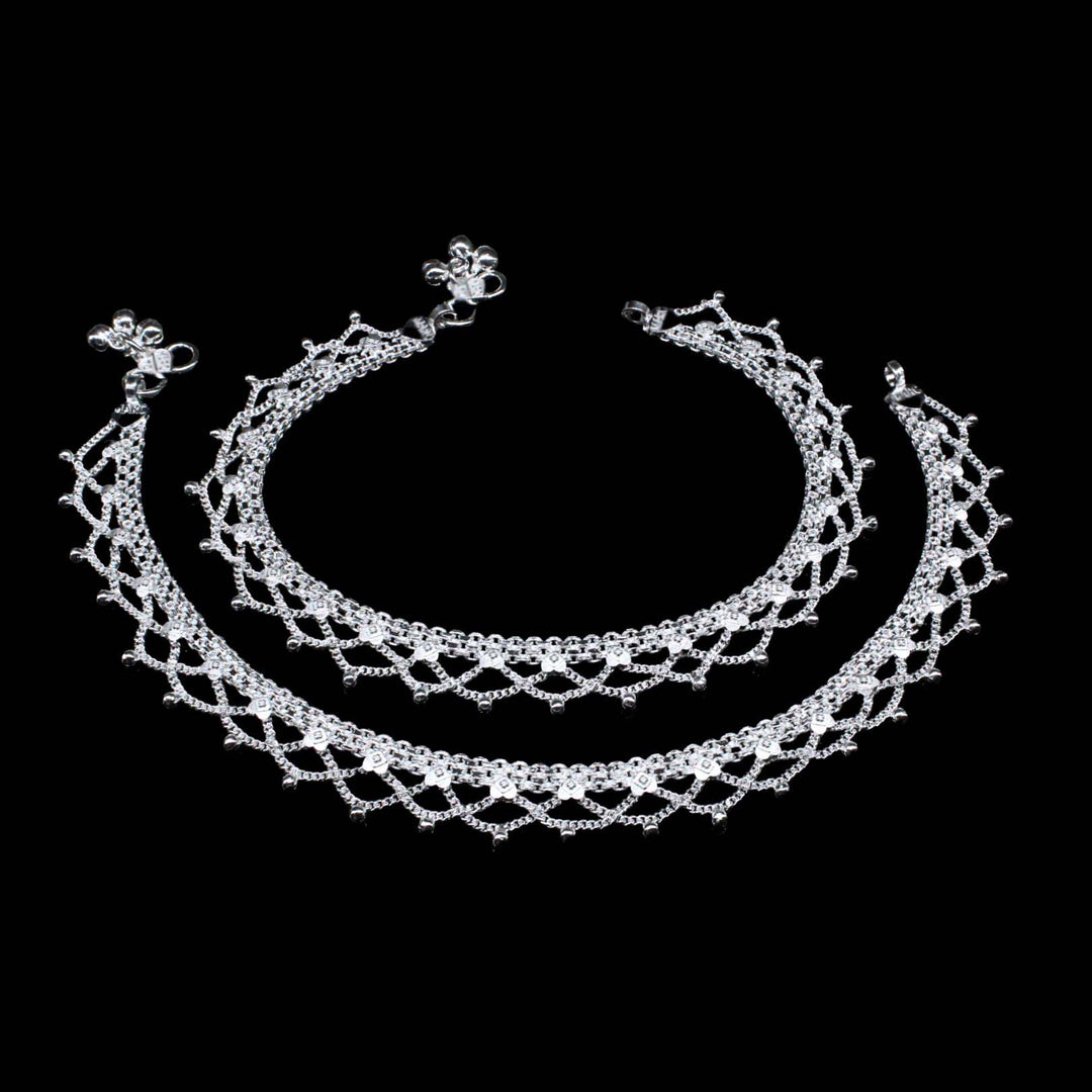 Pair of Women Silver Anklets Bridal Wear 