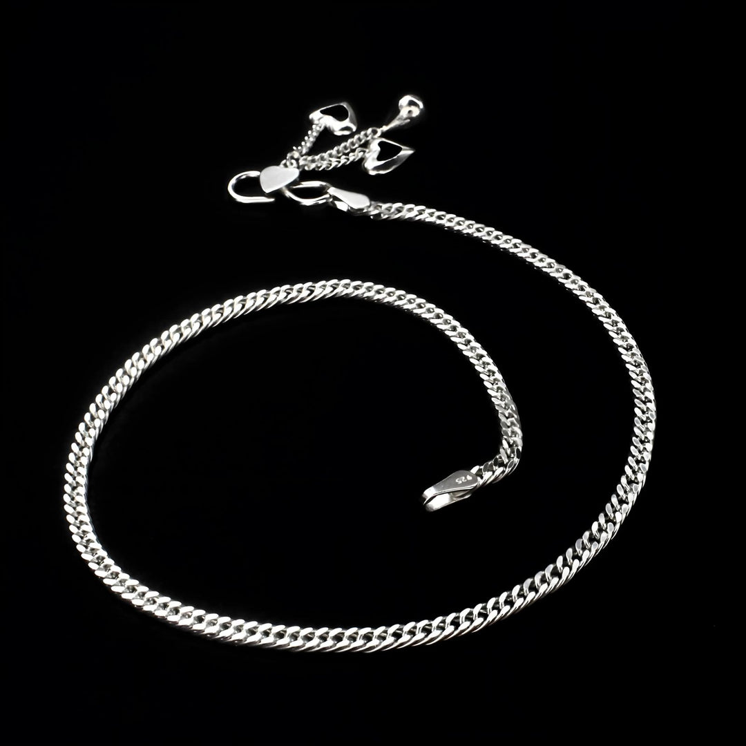 925 Sterling Silver women Thinnest cuban Chain Anklet 10.3" - Single