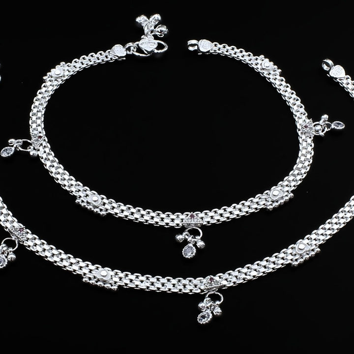 Gorgeous Real Silver Anklets with Hanging Beads 