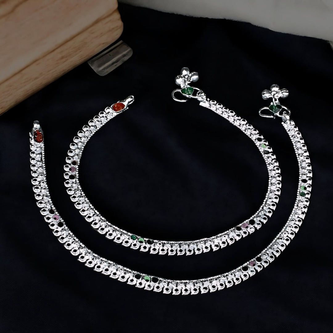 925 Silver Anklet For Women with Multi-color stones 